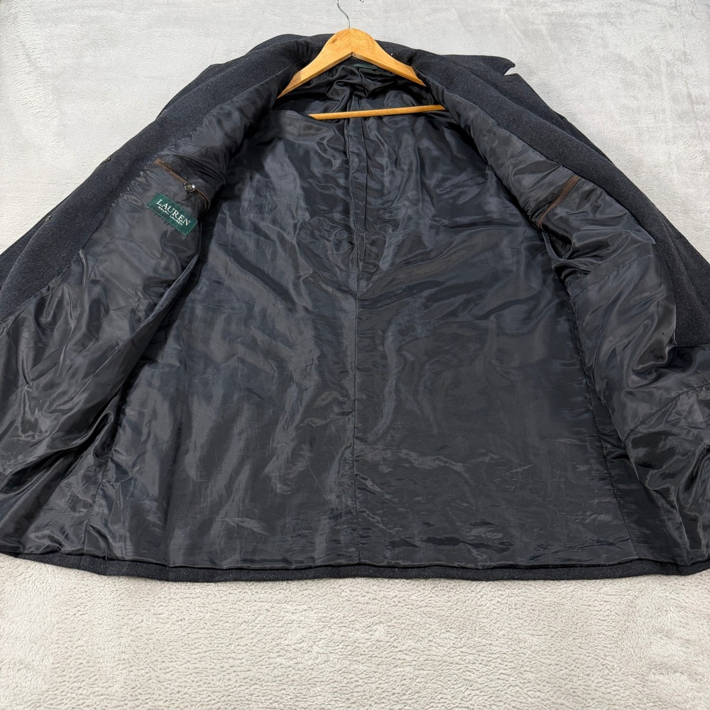 Lauren Ralph Lauren Mens 42R Wool Blend Car Coat Charcoal Grey Button Overcoat - Picture 3 of 10